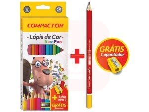 Lápis de Cor 12 Cores + Apontador Neo-Pen - Compactor